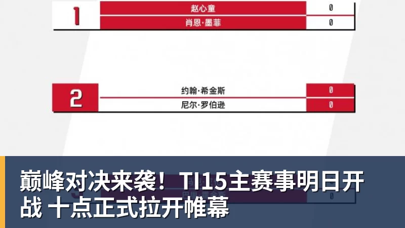 巅峰对决来袭！TI15主赛事明日开战 十点正式拉开帷幕