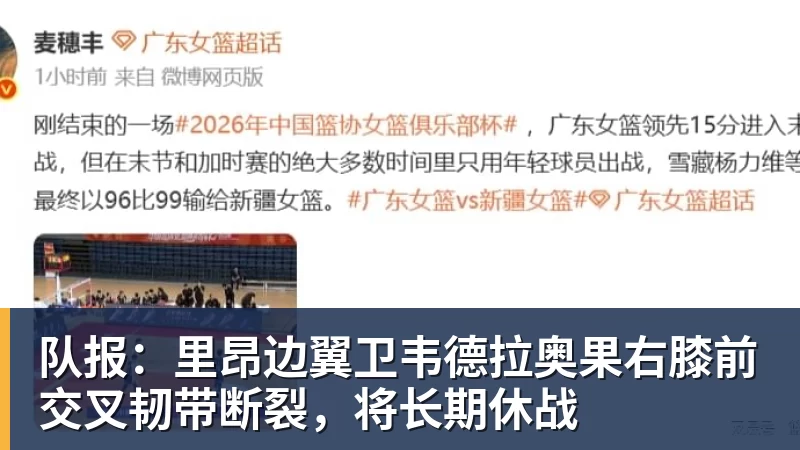 队报：里昂边翼卫韦德拉奥果右膝前交叉韧带断裂，将长期休战